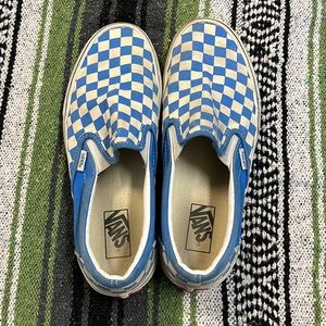 Vans blue checkered slip ons